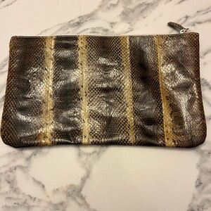 Brown and Tan Snakeskin Clutch